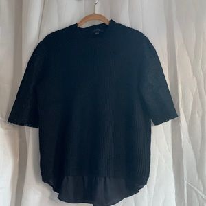 Ann Taylor Wool Blend Lace Short Sleeve Crewneck Sweater L